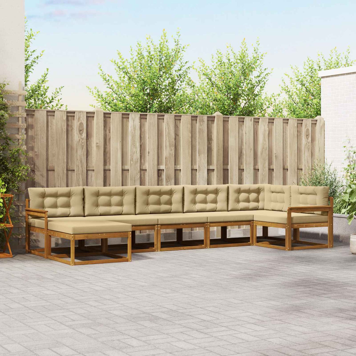 Outdoor-Sofagarnitur 7 stk. Natur und Beige