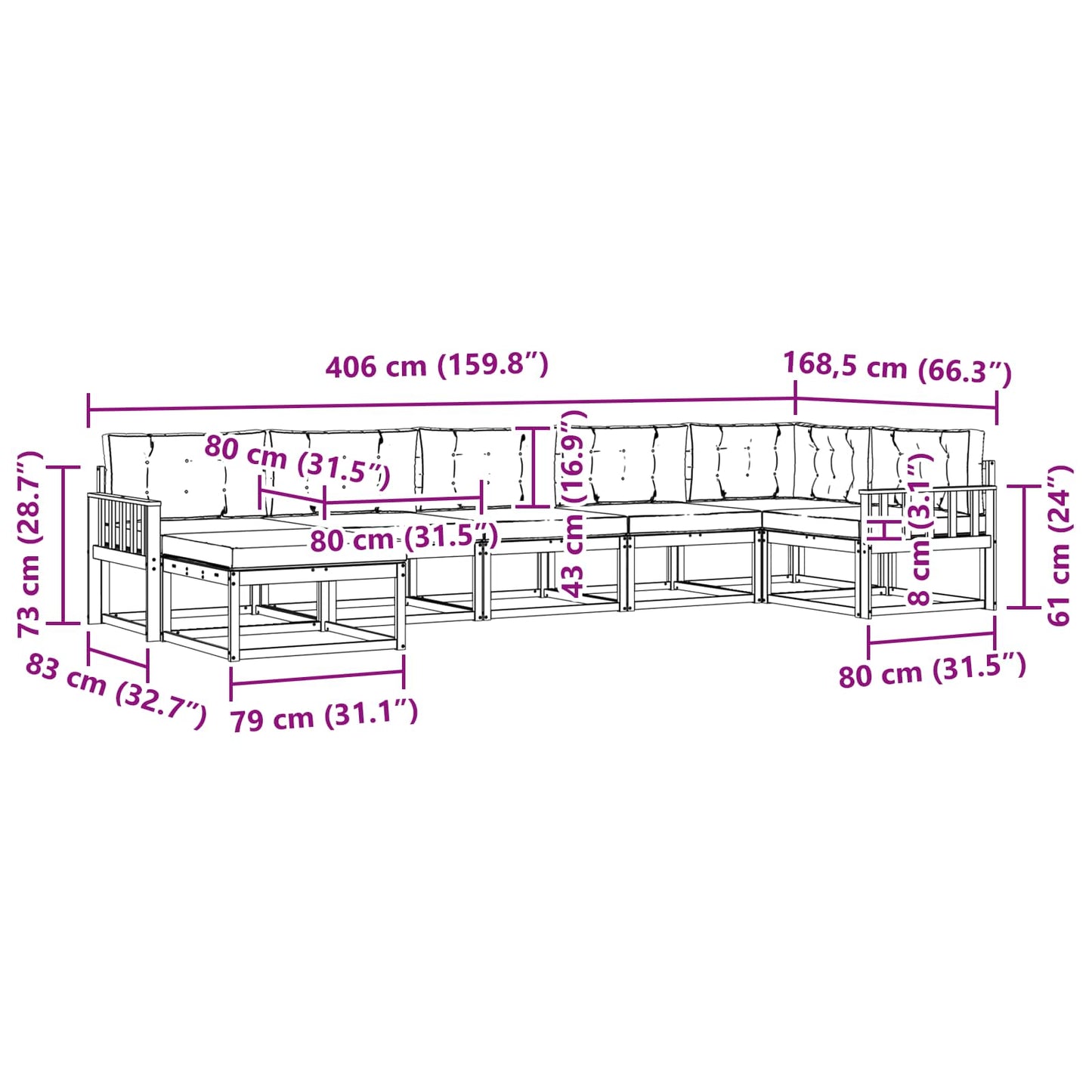 Outdoor-Sofagarnitur 7 stk. Natur und Creme