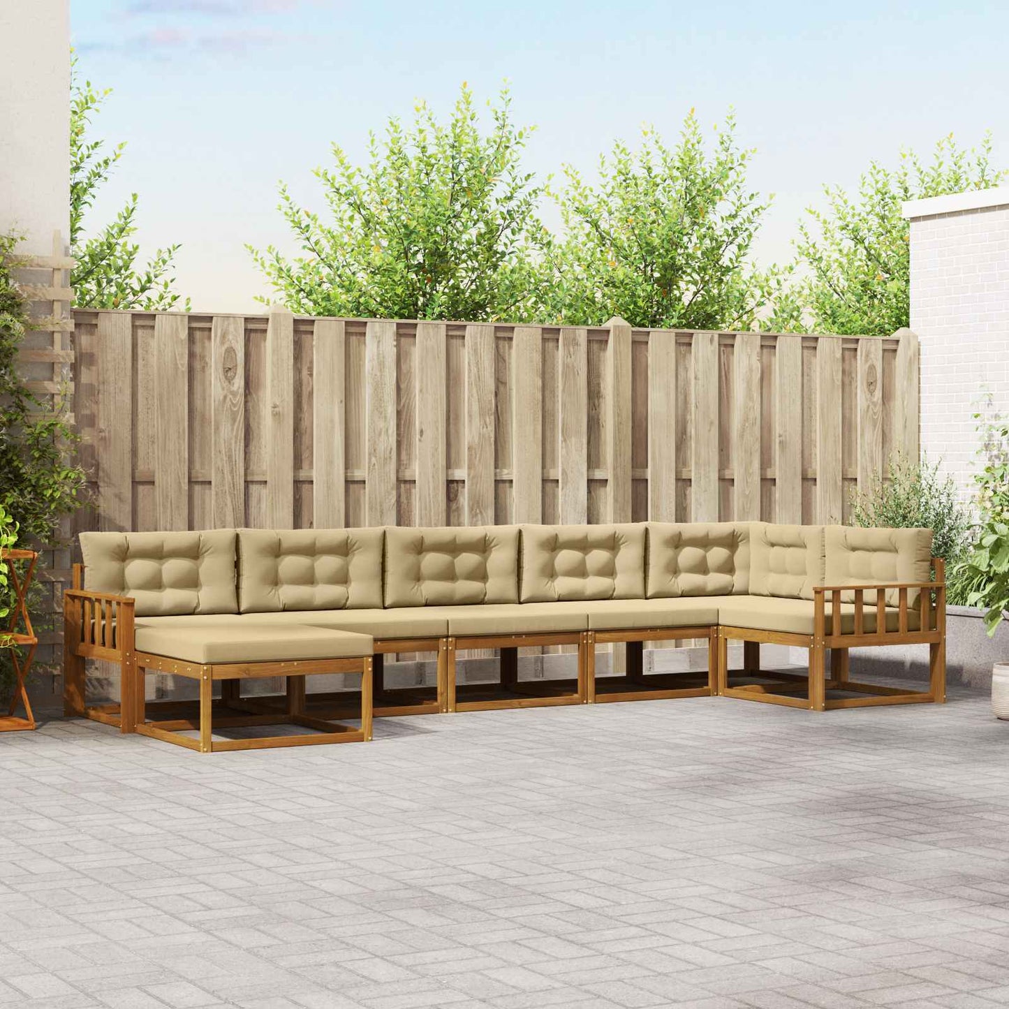 Outdoor-Sofagarnitur 7 stk. Natur und Beige