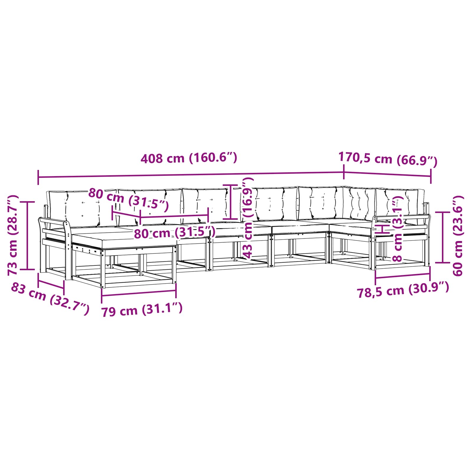 Outdoor-Sofagarnitur 7 stk. Natur und Creme