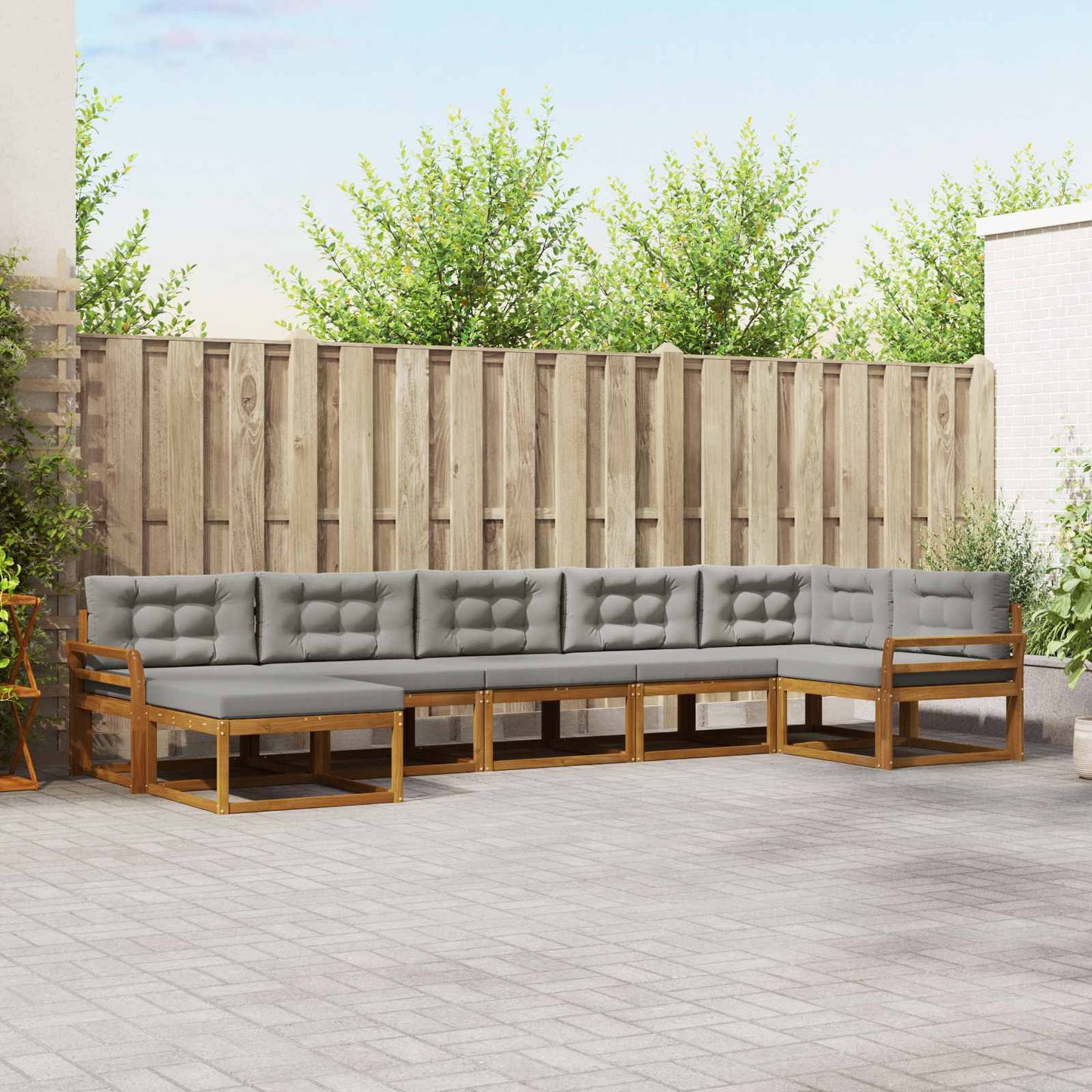 Outdoor-Sofagarnitur mit Kissen 7 pcs Natürlich und Hellgrau