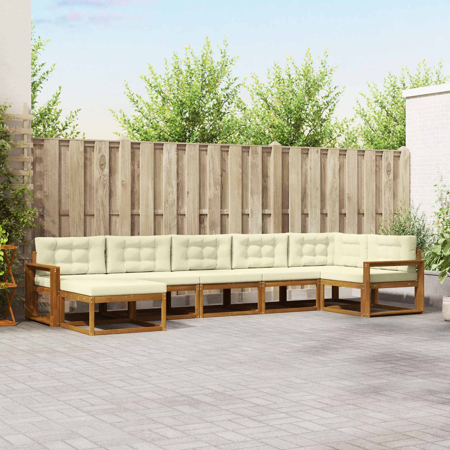 Outdoor-Sofagarnitur 7 stk. Natur und Creme