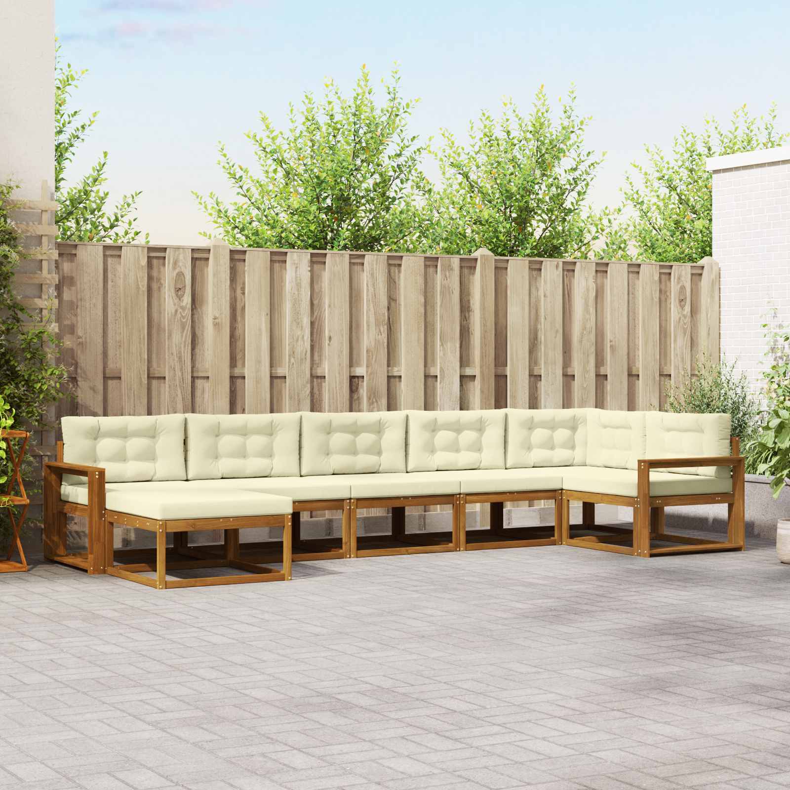 Outdoor-Sofagarnitur 7 stk. Natur und Creme