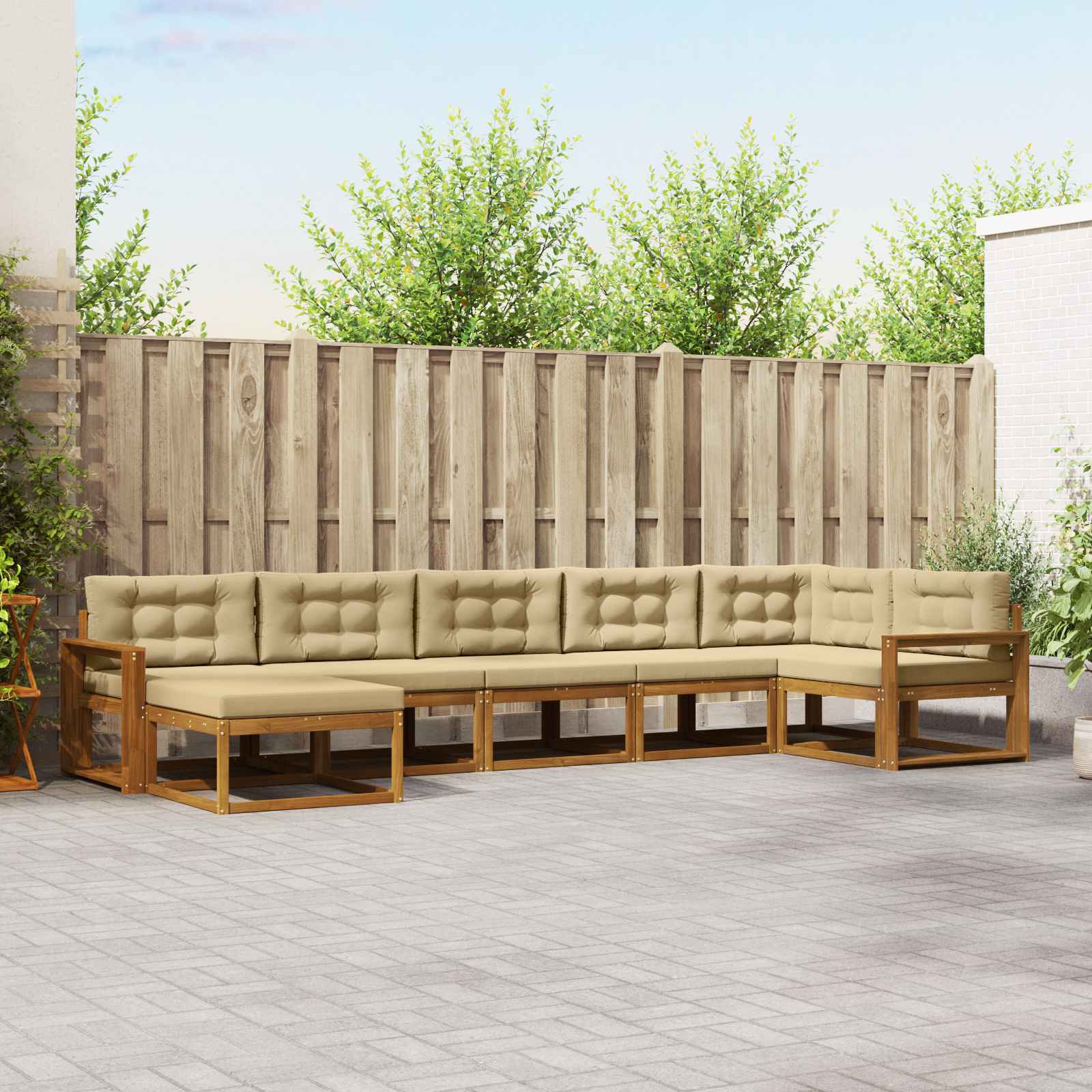 Outdoor-Sofagarnitur 7 stk. Natur und Beige