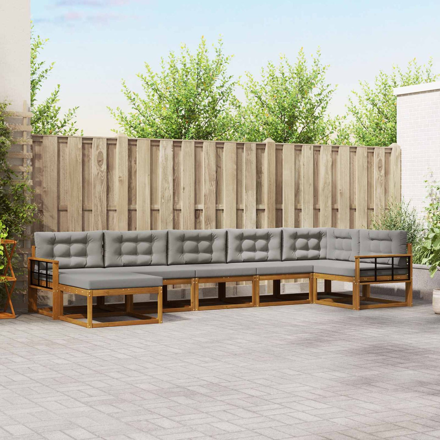 Outdoor-Sofagarnitur mit Kissen 7 pcs Natürlich und Hellgrau