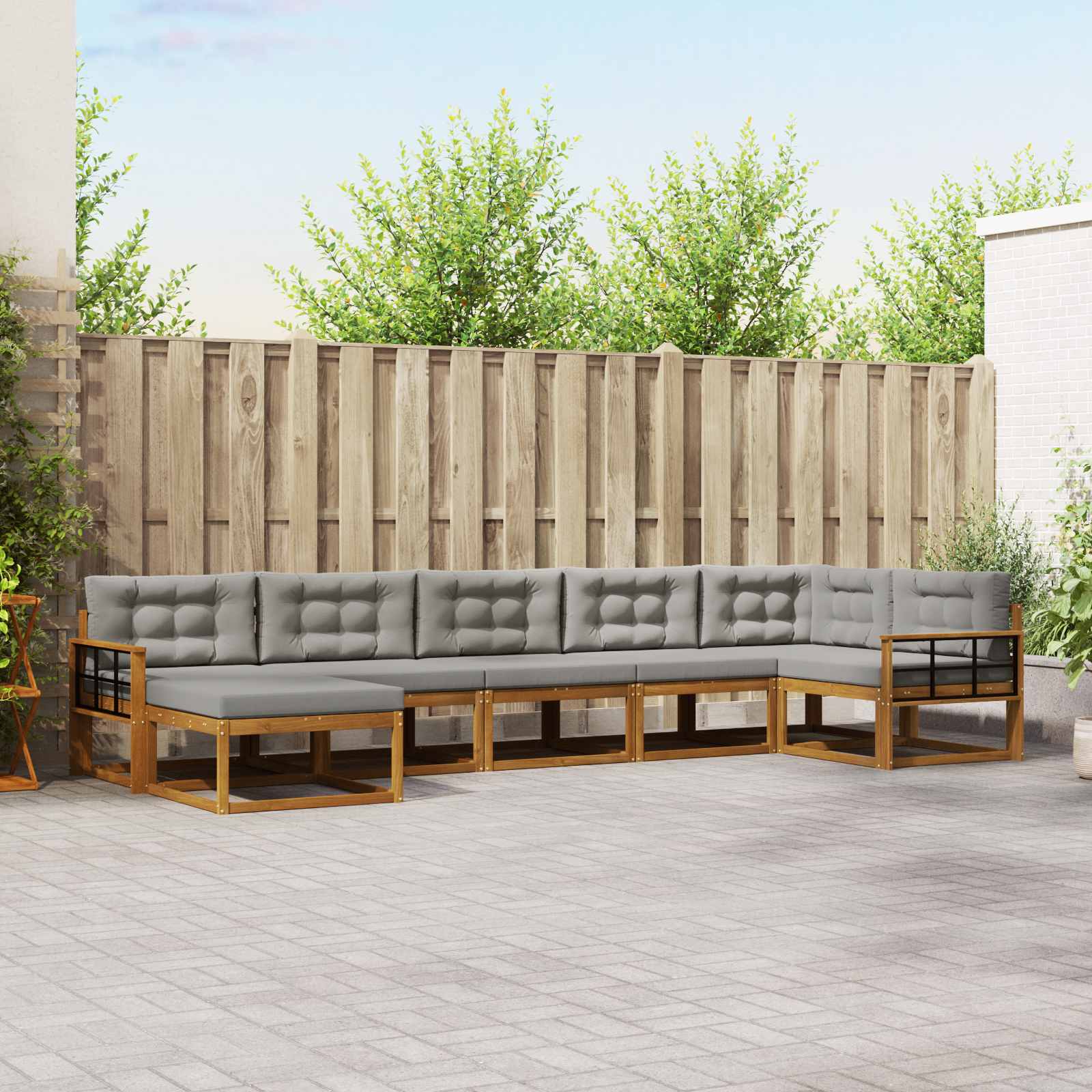 Outdoor-Sofagarnitur mit Kissen 7 pcs Natürlich und Hellgrau