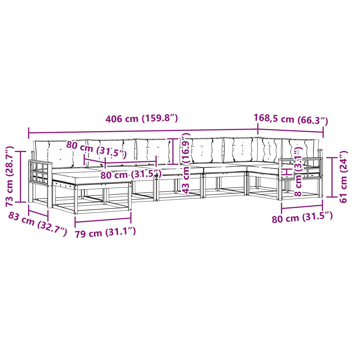 Outdoor-Sofagarnitur 7 stk. Natur und Anthrazit