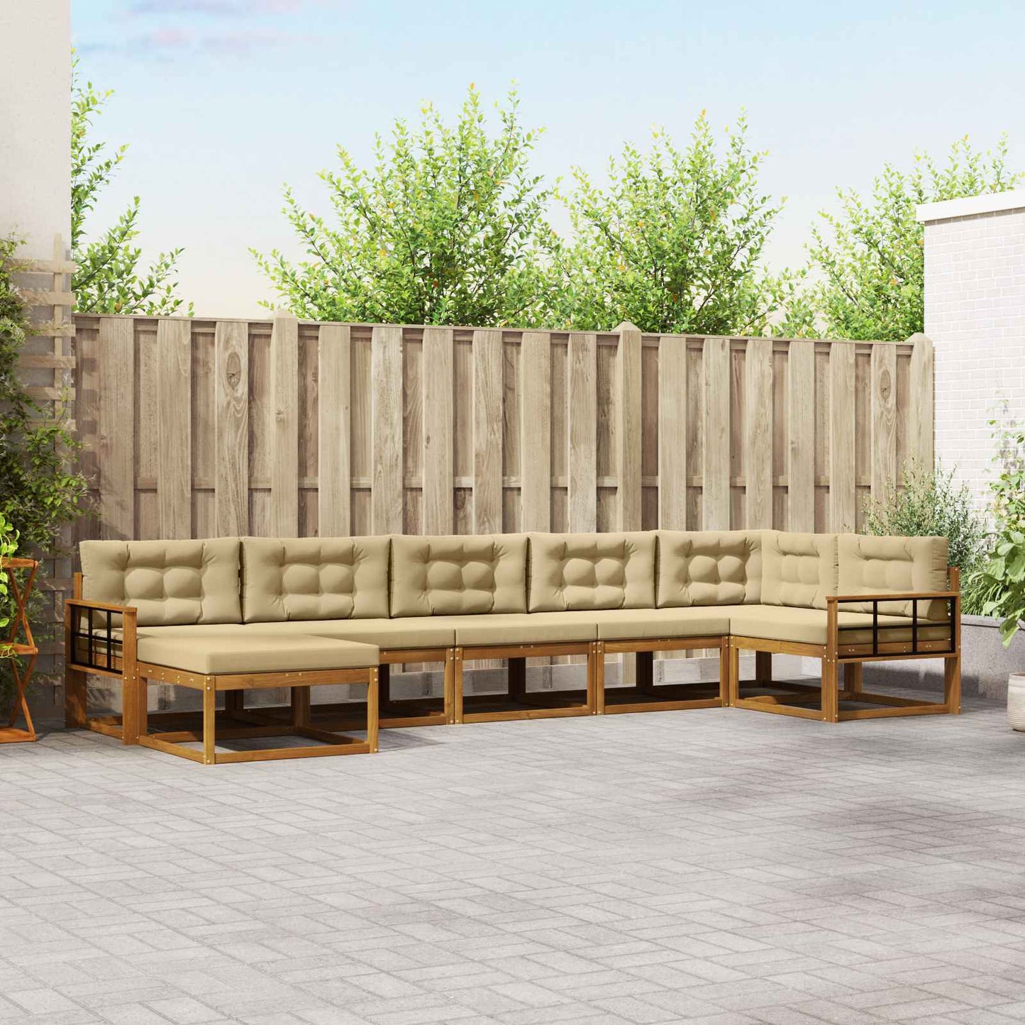 Outdoor-Sofagarnitur 7 stk. Natur und Beige