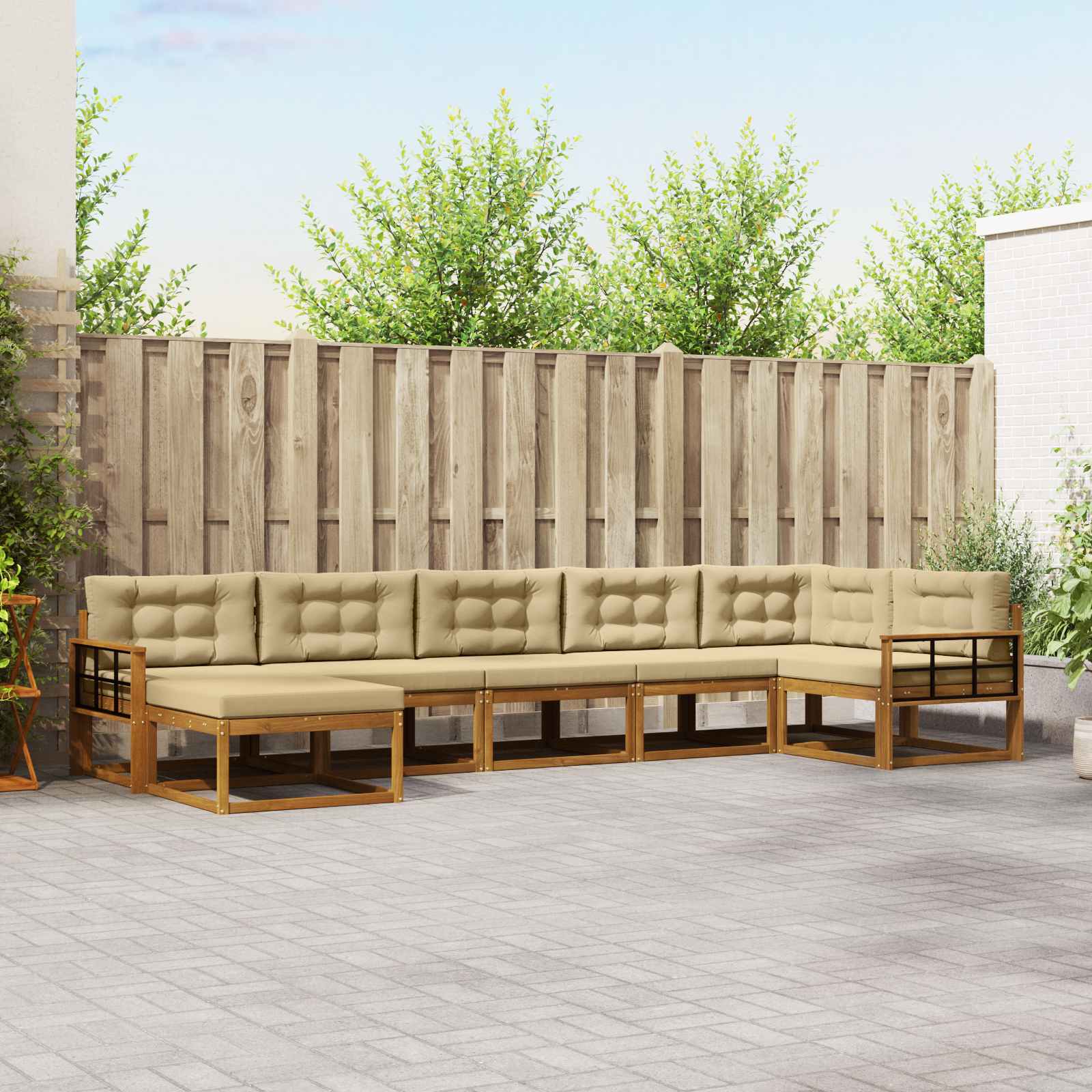 Outdoor-Sofagarnitur 7 stk. Natur und Beige
