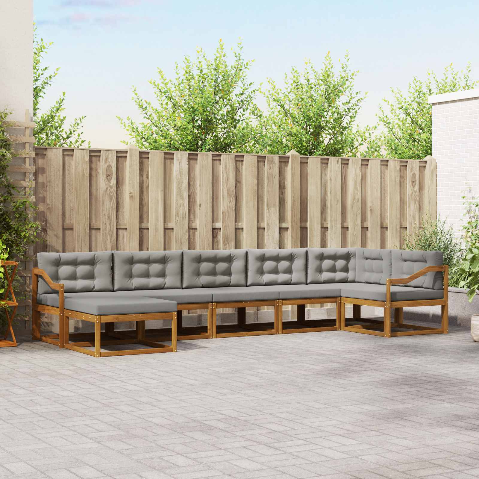 Outdoor-Sofagarnitur mit Kissen 7 pcs Natürlich und Hellgrau