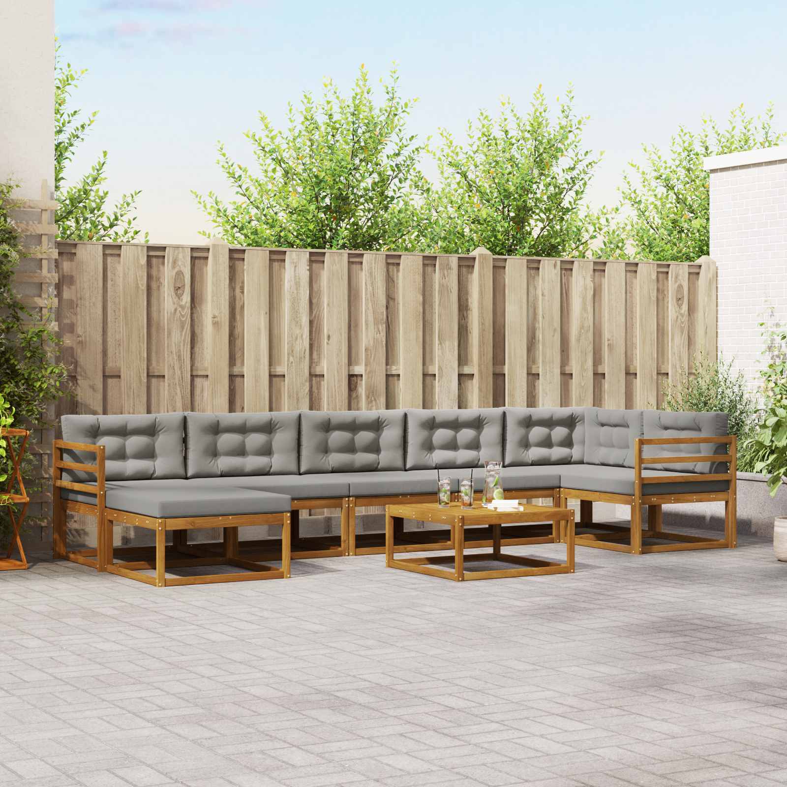 Outdoor-Sofagarnitur mit Kissen 8 pcs Natürlich und Hellgrau