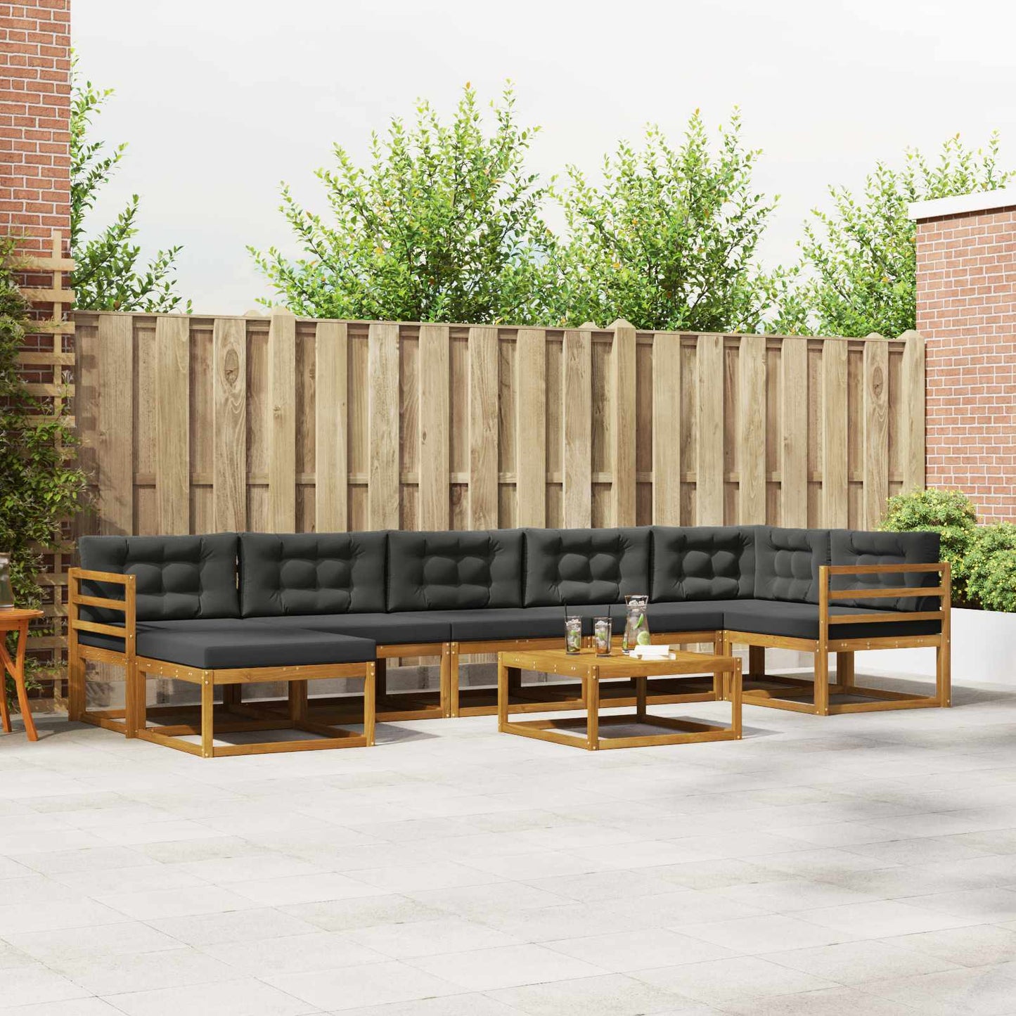 Outdoor-Sofagarnitur mit Kissen 8 pcs Natur und Anthrazit