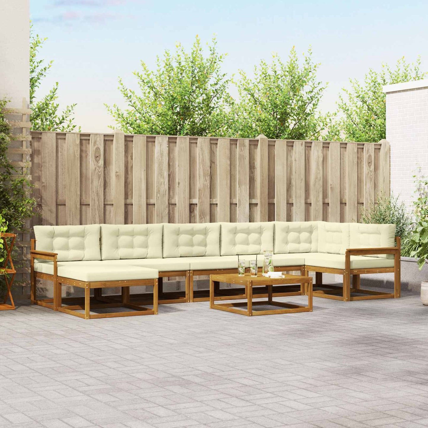 Outdoor-Sofagarnitur mit Kissen 8 pcs Natur und Creme