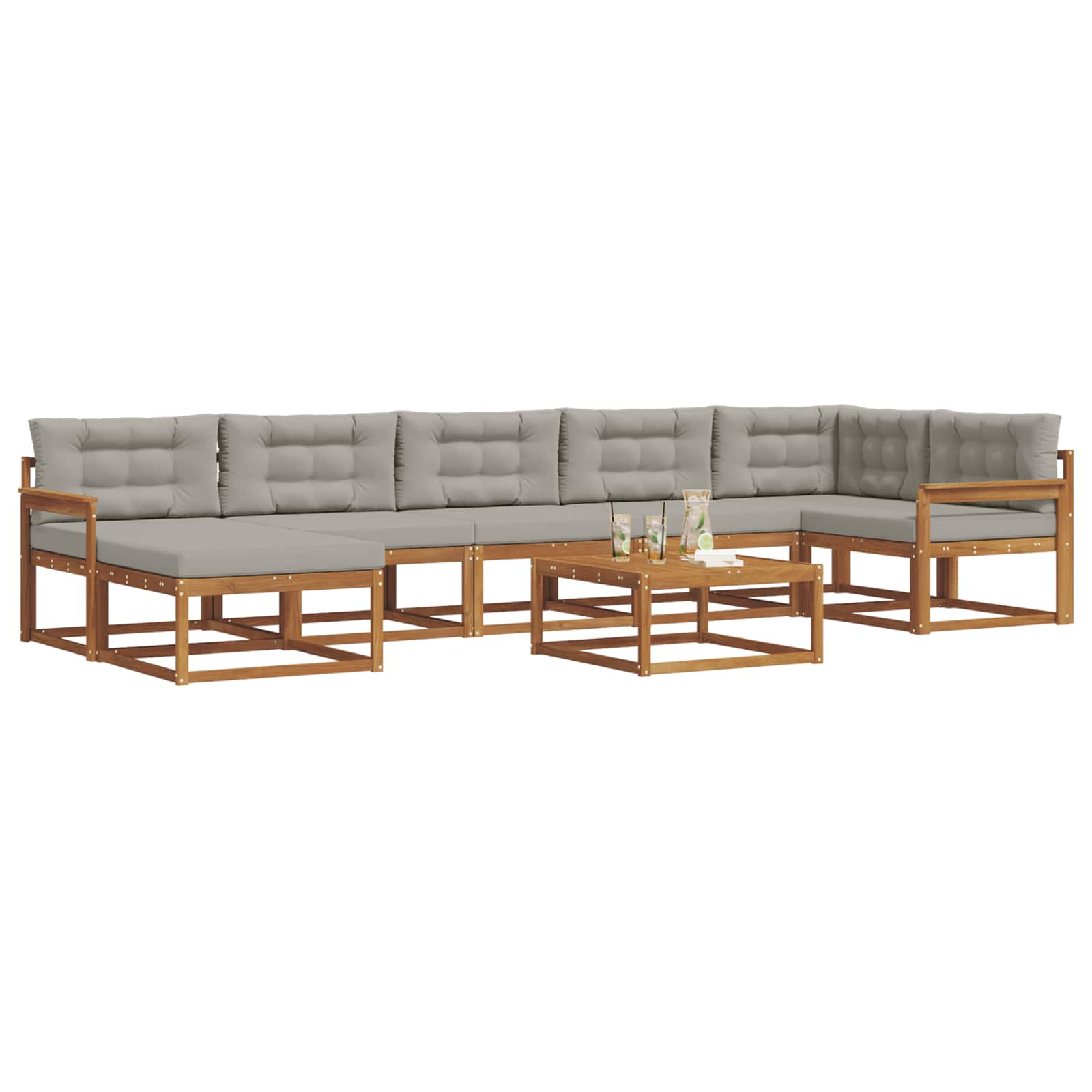 Outdoor-Sofagarnitur mit Kissen 8 pcs Natürlich und Hellgrau