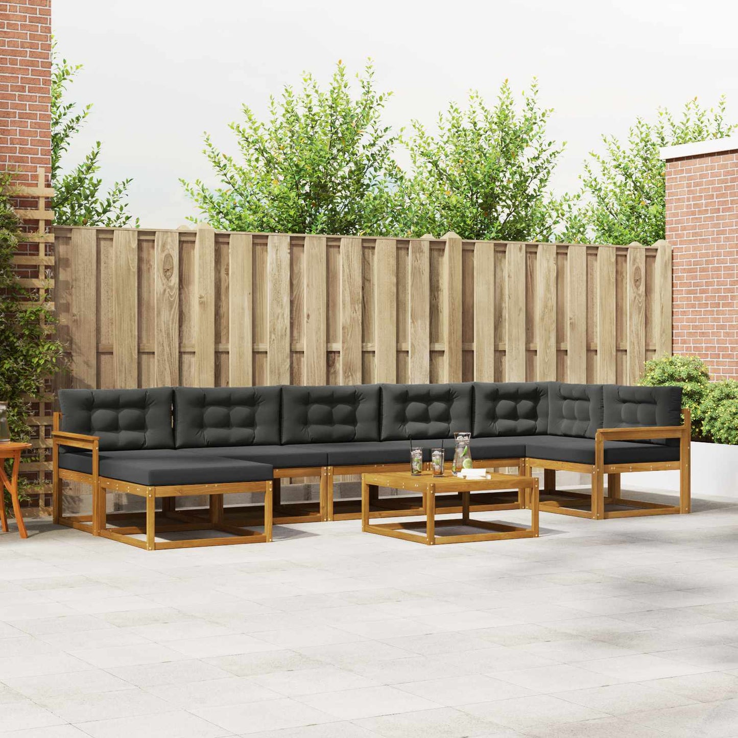 Outdoor-Sofagarnitur mit Kissen 8 pcs Natur und Anthrazit