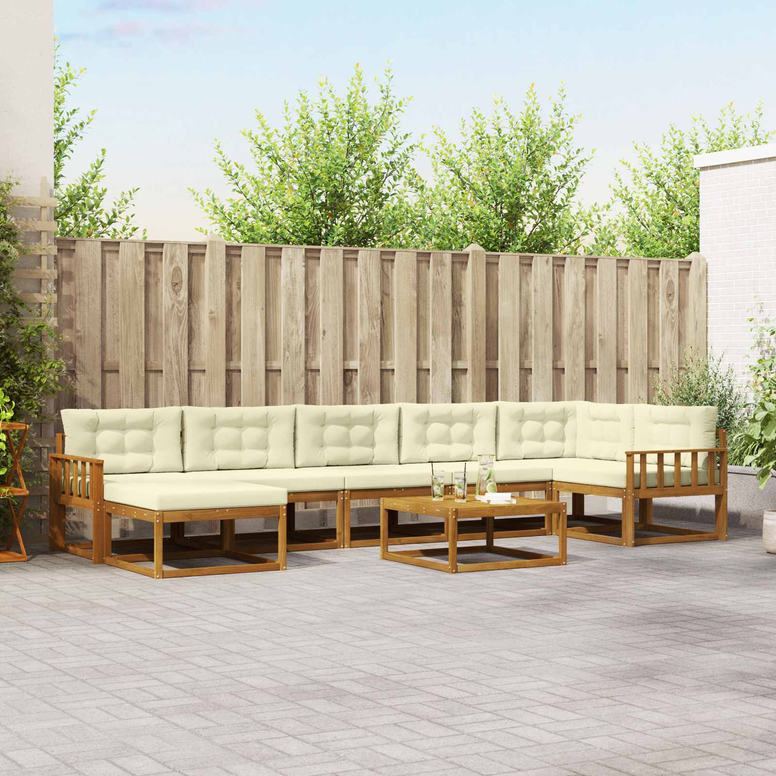 Outdoor-Sofagarnitur mit Kissen 8 pcs Natur und Creme
