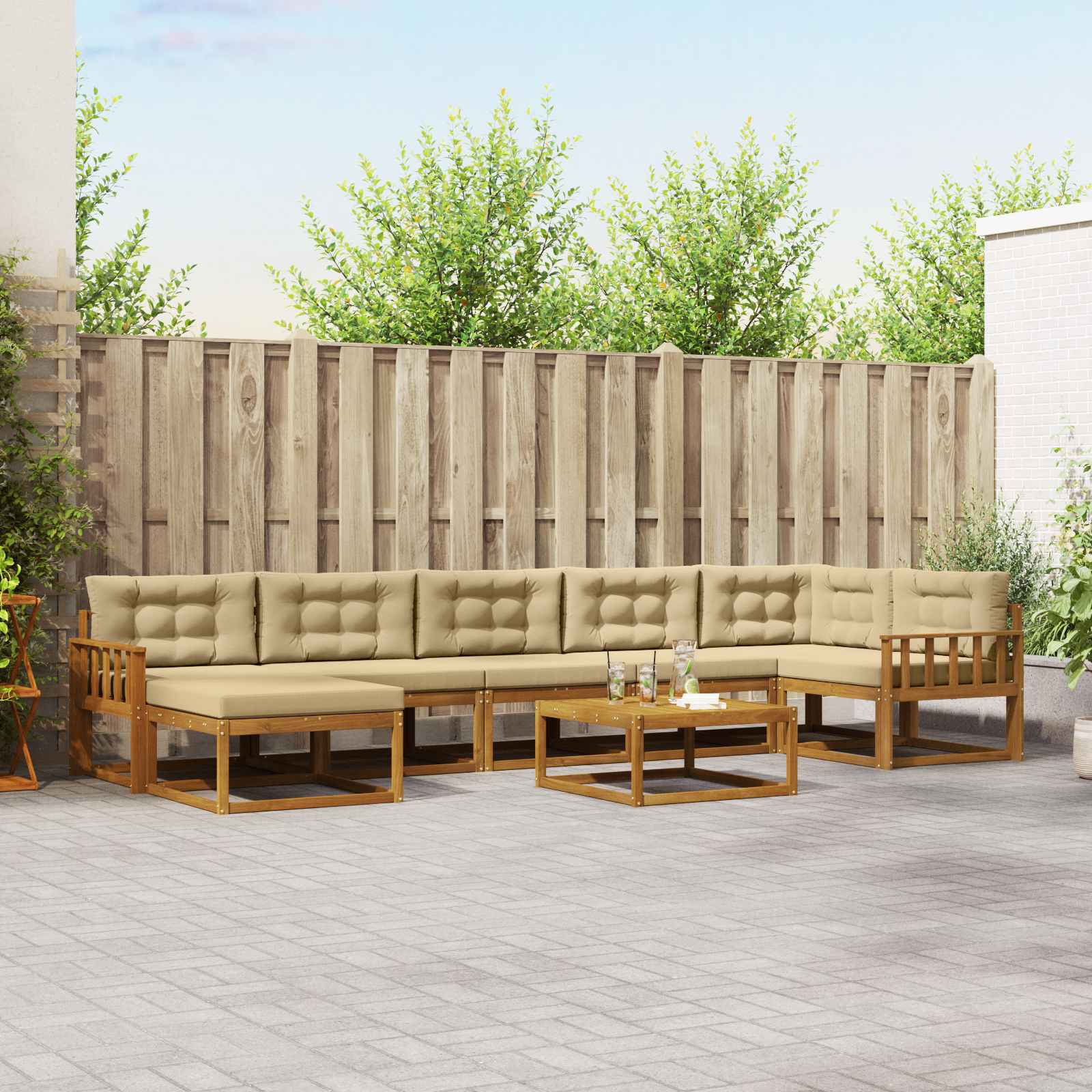 Outdoor-Sofagarnitur mit Kissen 8 pcs Natur und Beige