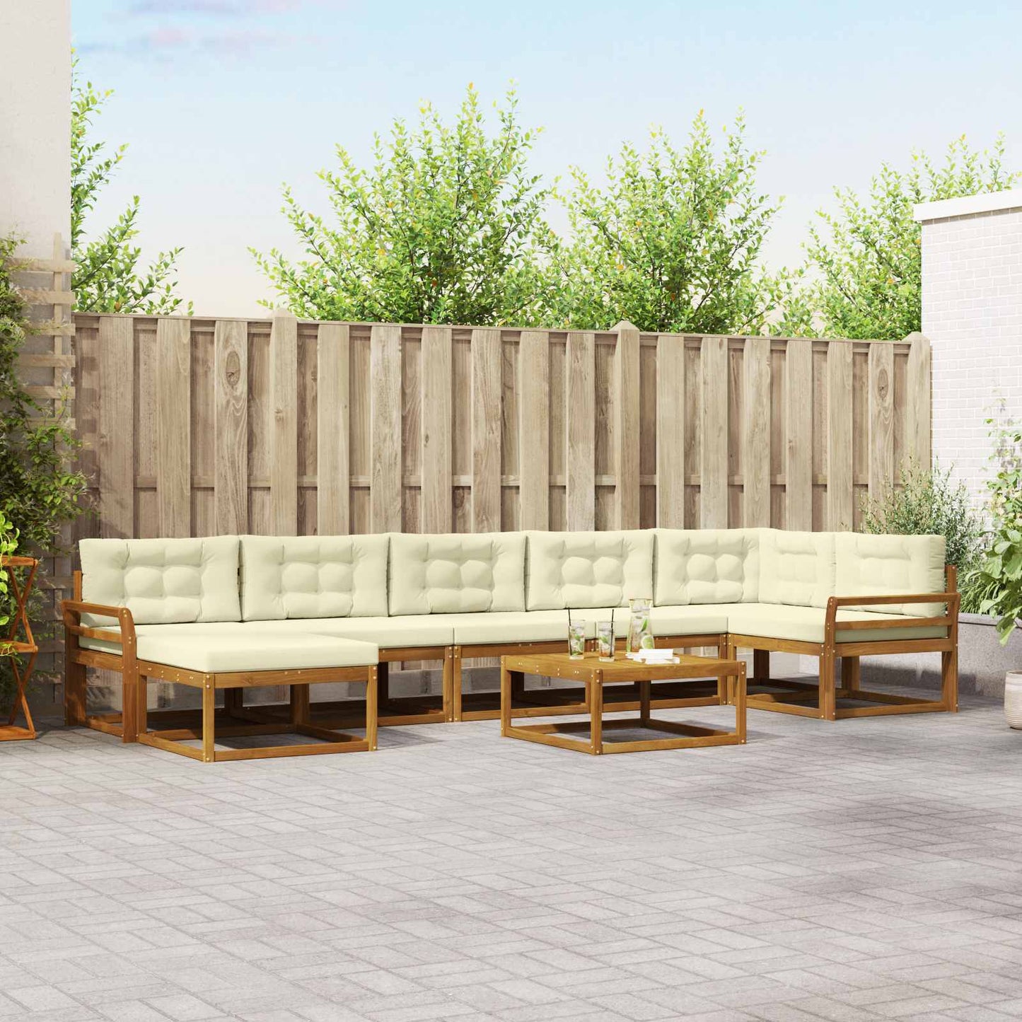 Outdoor-Sofagarnitur mit Kissen 8 pcs Natur und Creme