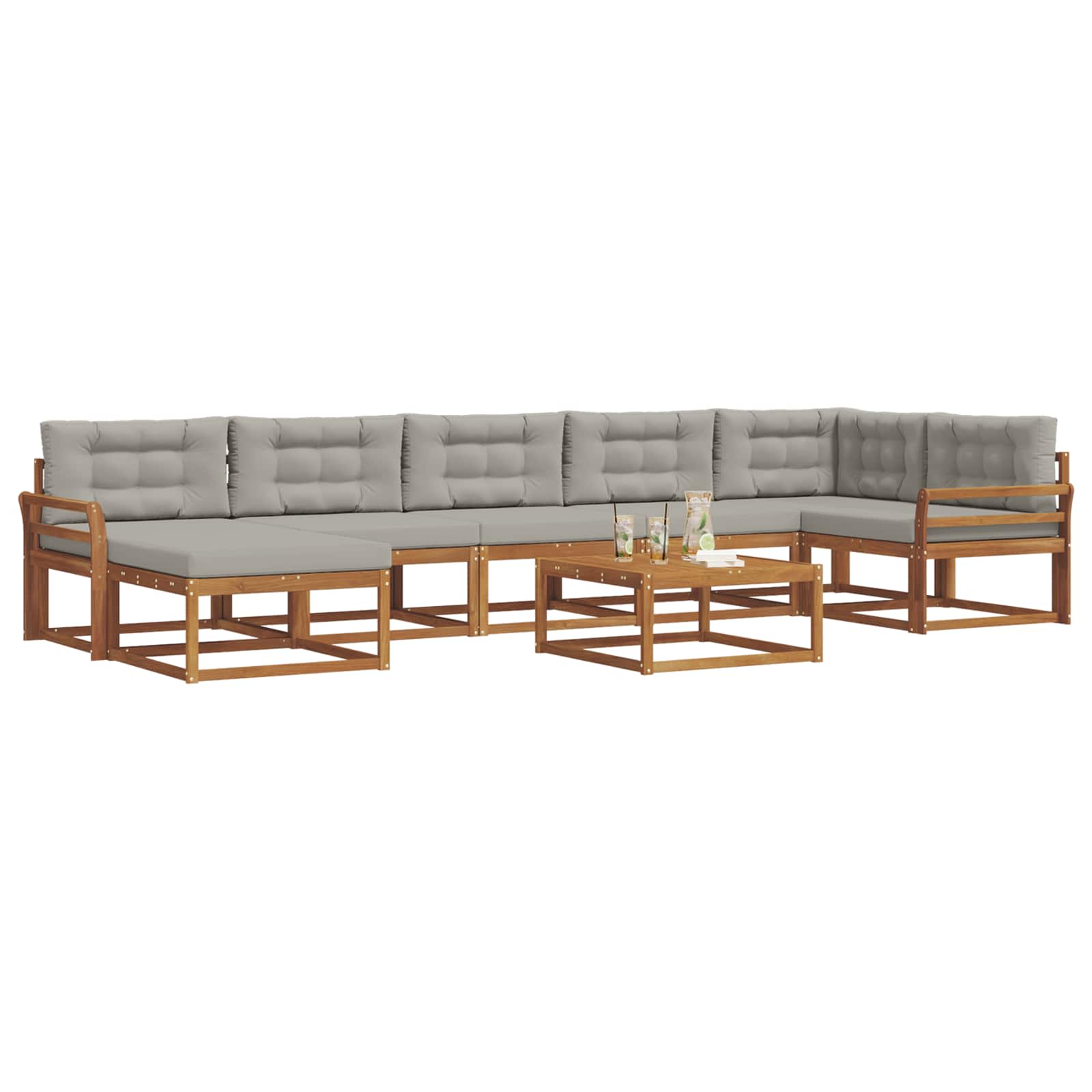 Outdoor-Sofagarnitur mit Kissen 8 pcs Natürlich und Hellgrau