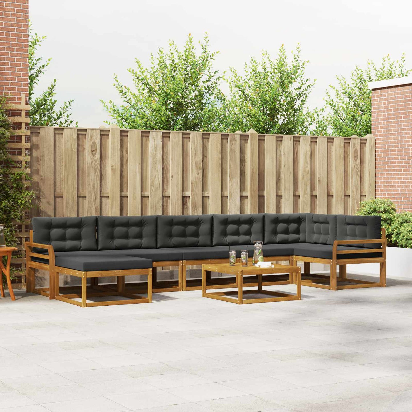 Outdoor-Sofagarnitur mit Kissen 8 pcs Natur und Anthrazit