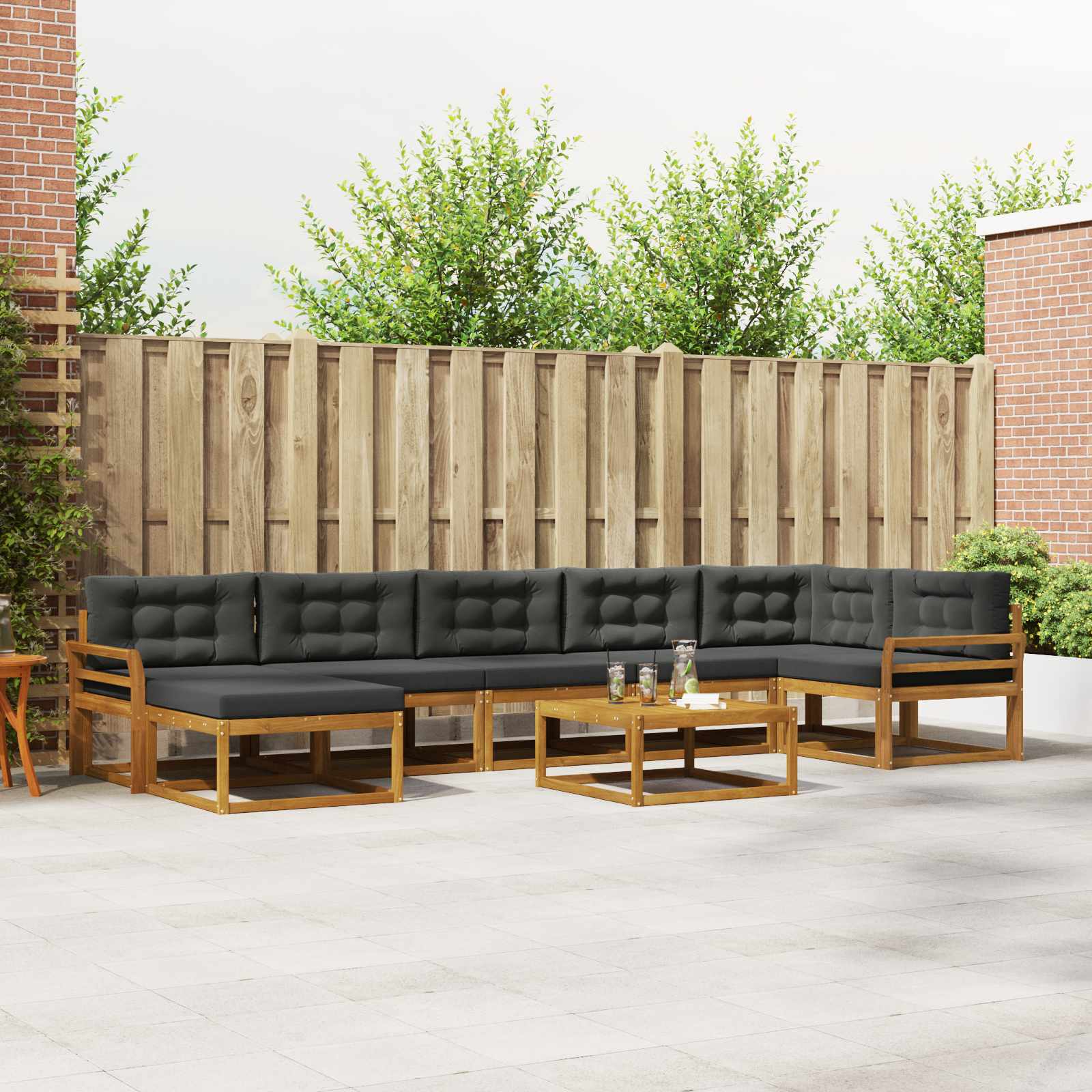 Outdoor-Sofagarnitur mit Kissen 8 pcs Natur und Anthrazit