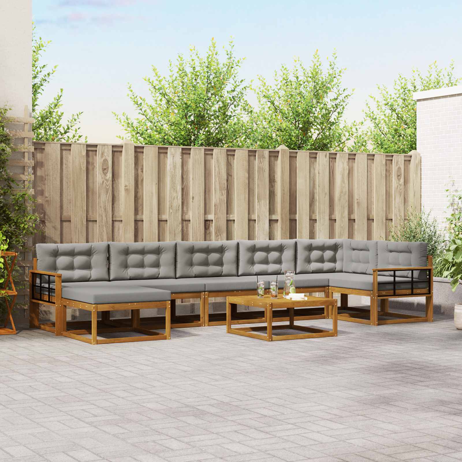 Outdoor-Sofagarnitur mit Kissen 8 pcs Natürlich und Hellgrau