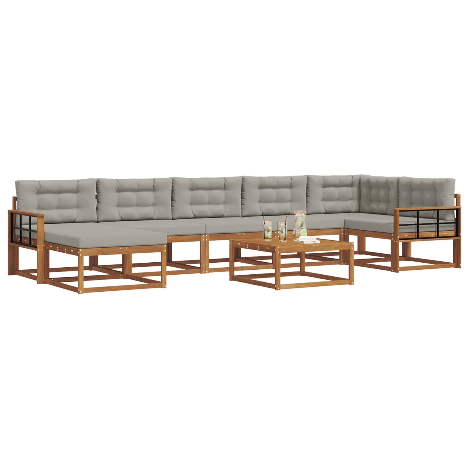 Outdoor-Sofagarnitur mit Kissen 8 pcs Natürlich und Hellgrau