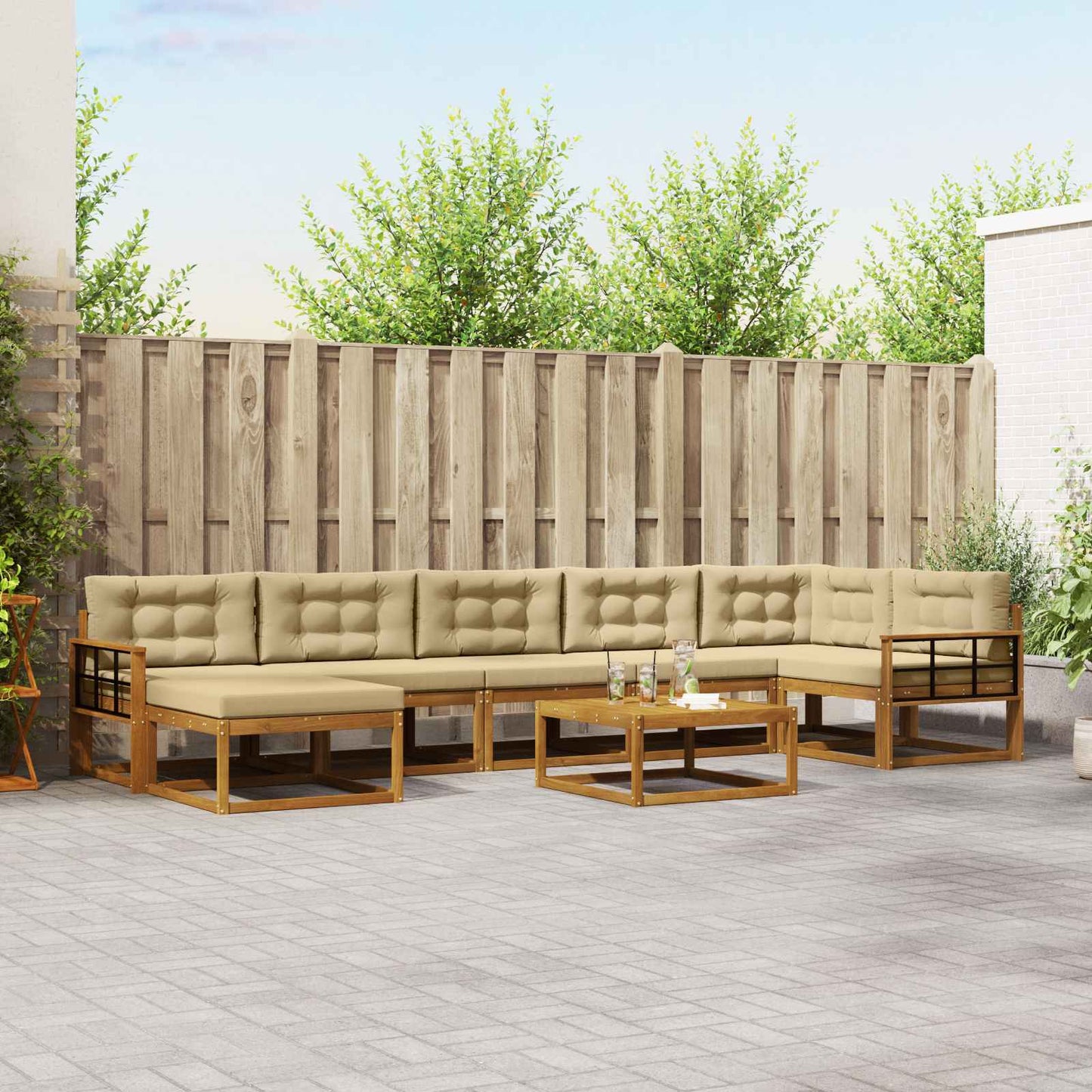 Outdoor-Sofagarnitur mit Kissen 8 pcs Natur und Beige