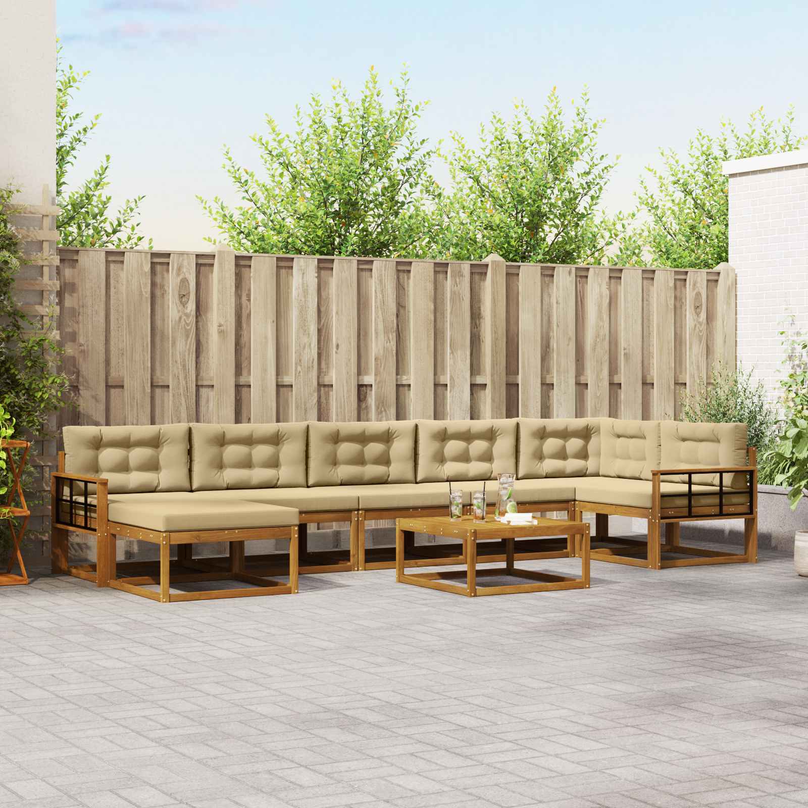 Outdoor-Sofagarnitur mit Kissen 8 pcs Natur und Beige