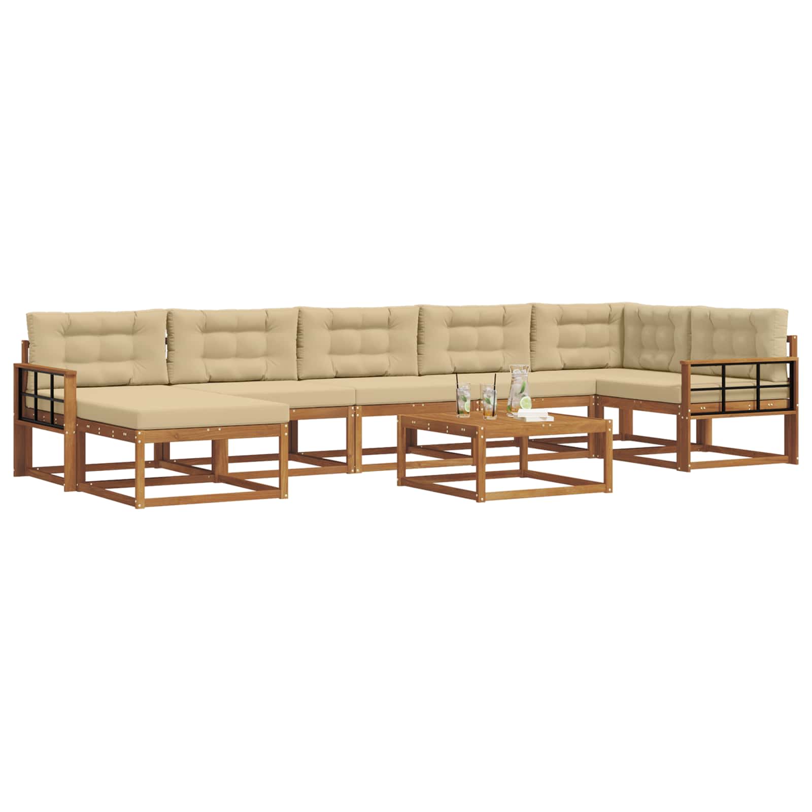 Outdoor-Sofagarnitur mit Kissen 8 pcs Natur und Beige