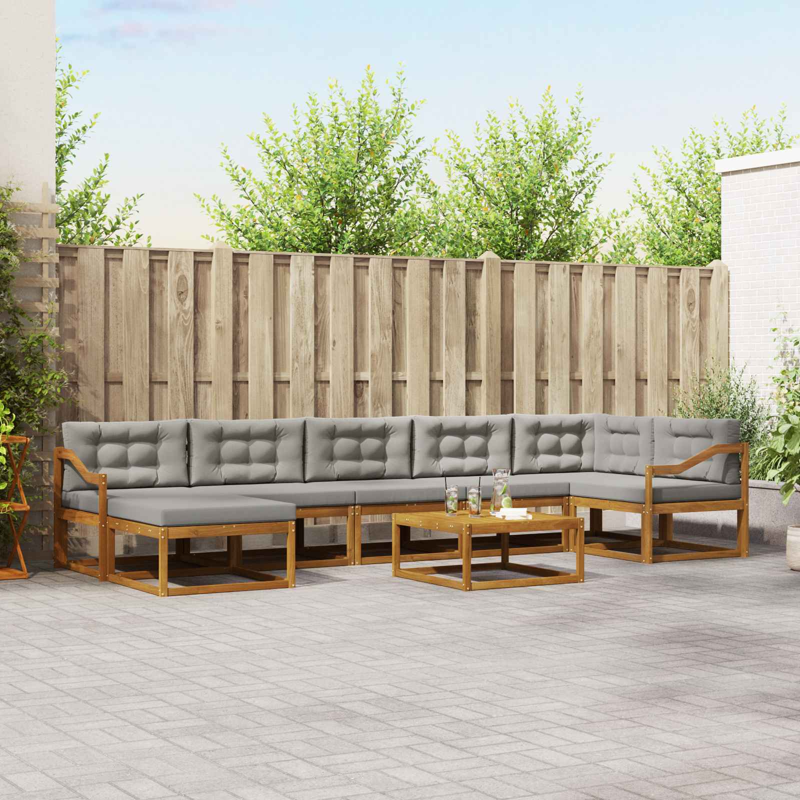 Outdoor-Sofagarnitur mit Kissen 8 pcs Natürlich und Hellgrau