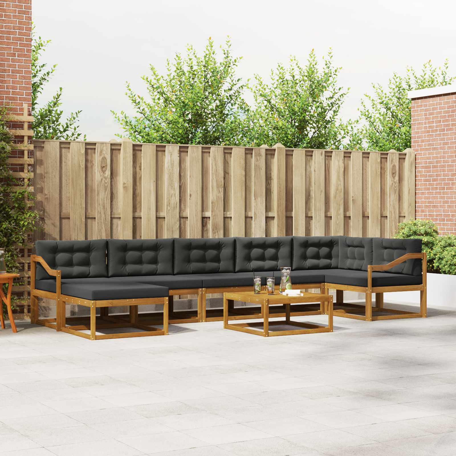 Outdoor-Sofagarnitur mit Kissen 8 pcs Natur und Anthrazit