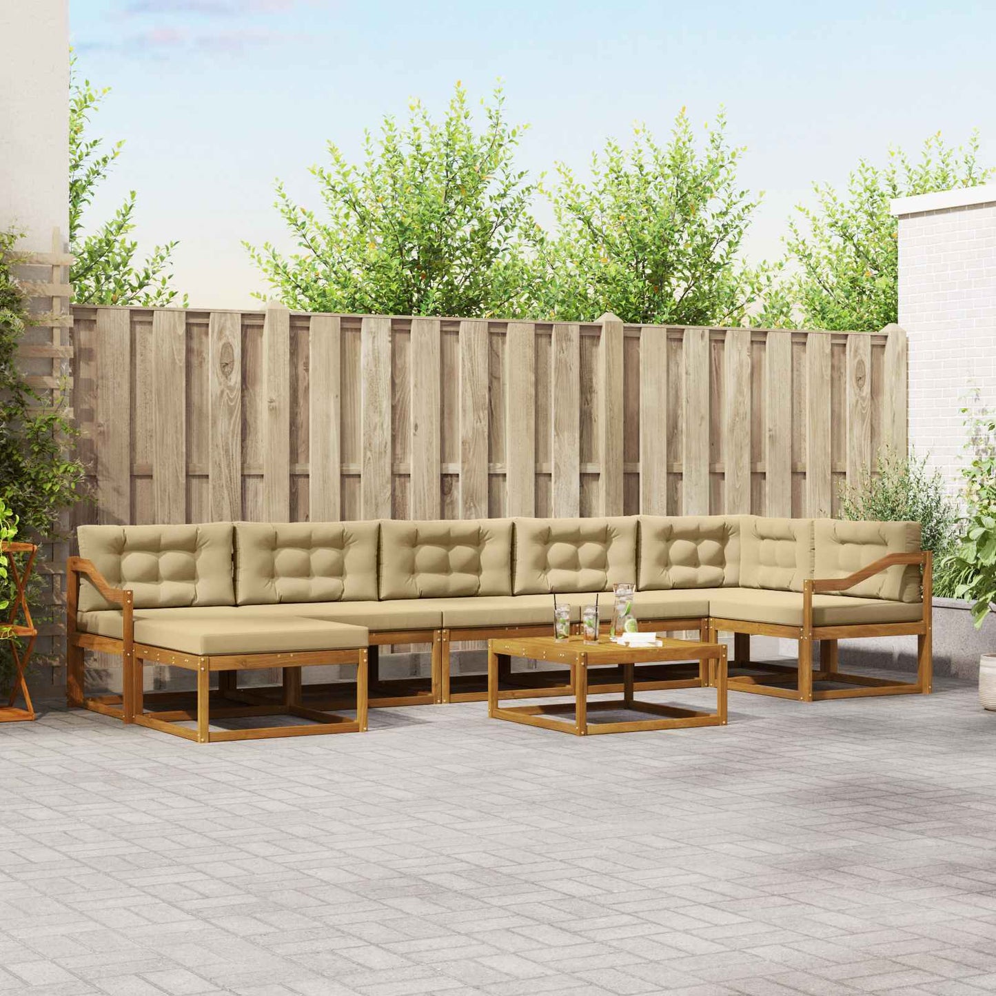 Outdoor-Sofagarnitur mit Kissen 8 pcs Natur und Beige