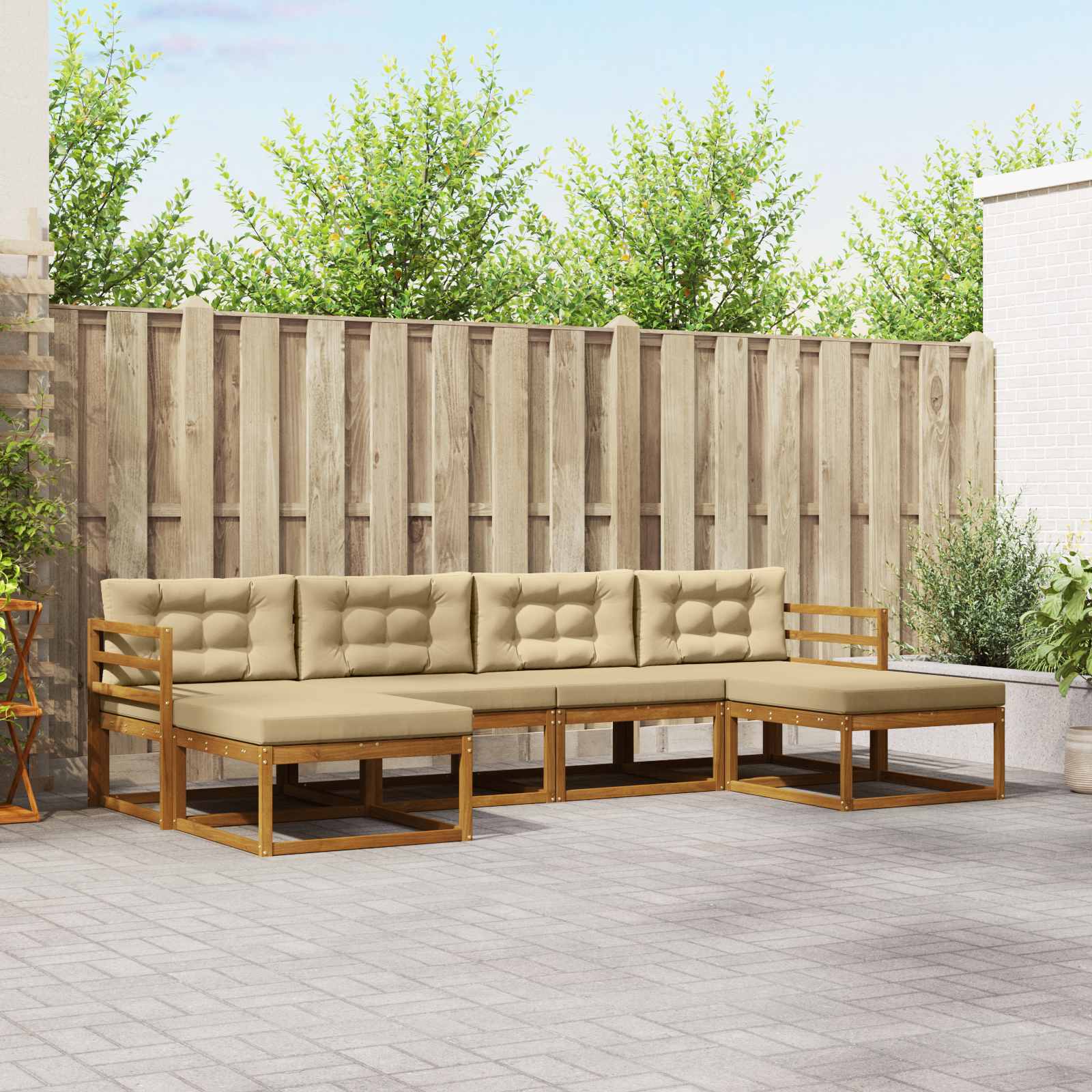 Outdoor-Sofagarnitur mit Kissen 6 pcs Natur und Beige