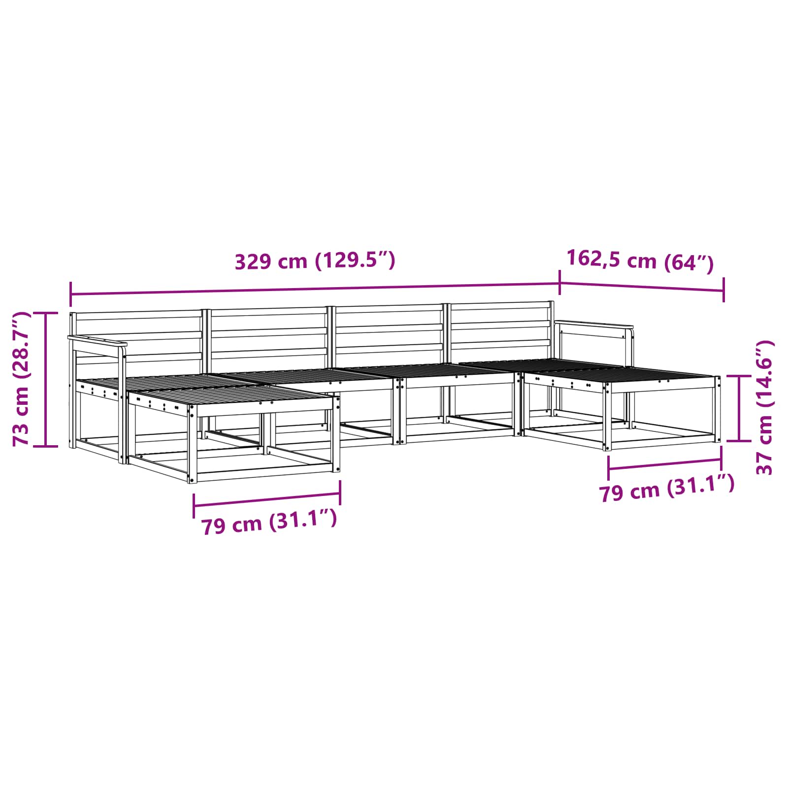 Outdoor-Sofagarnitur 6 pcs Natur Massivholz Akazie