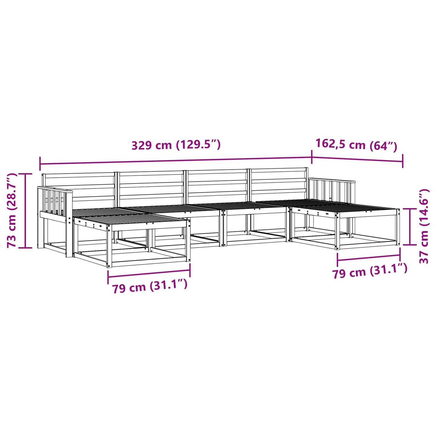 Outdoor-Sofagarnitur 6 pcs Natur Massivholz Akazie