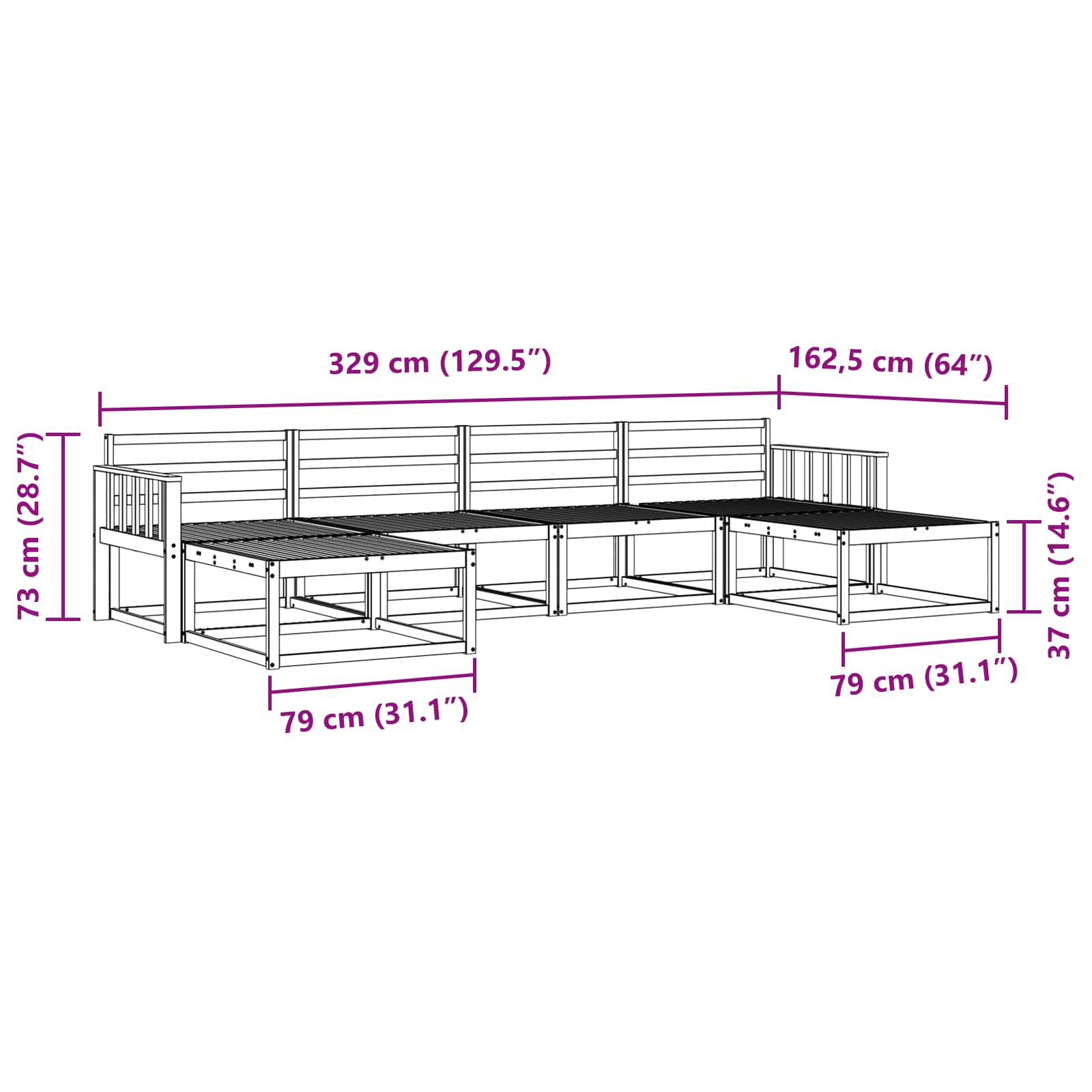 Outdoor-Sofagarnitur 6 pcs Natur Massivholz Akazie