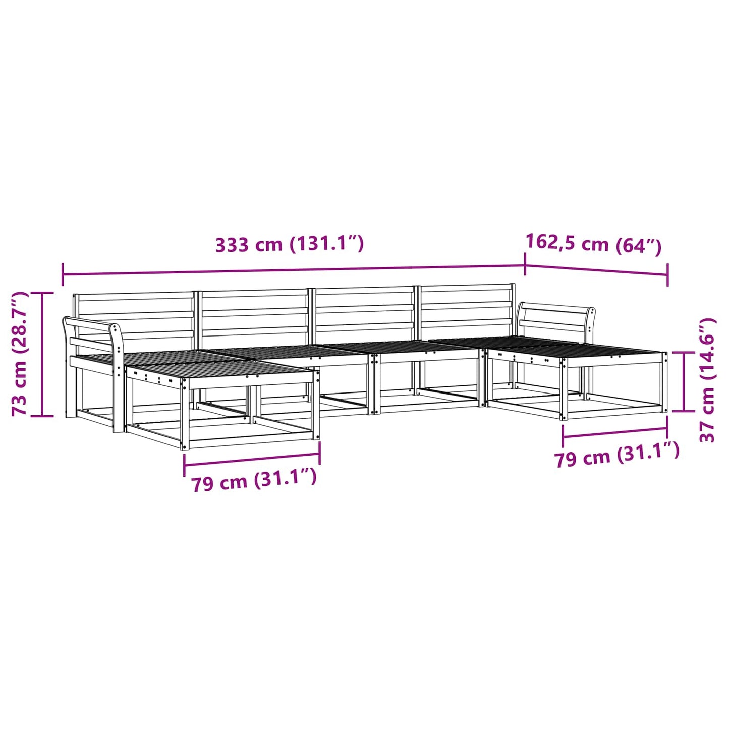 Outdoor-Sofagarnitur 6 pcs Natur Massivholz Akazie