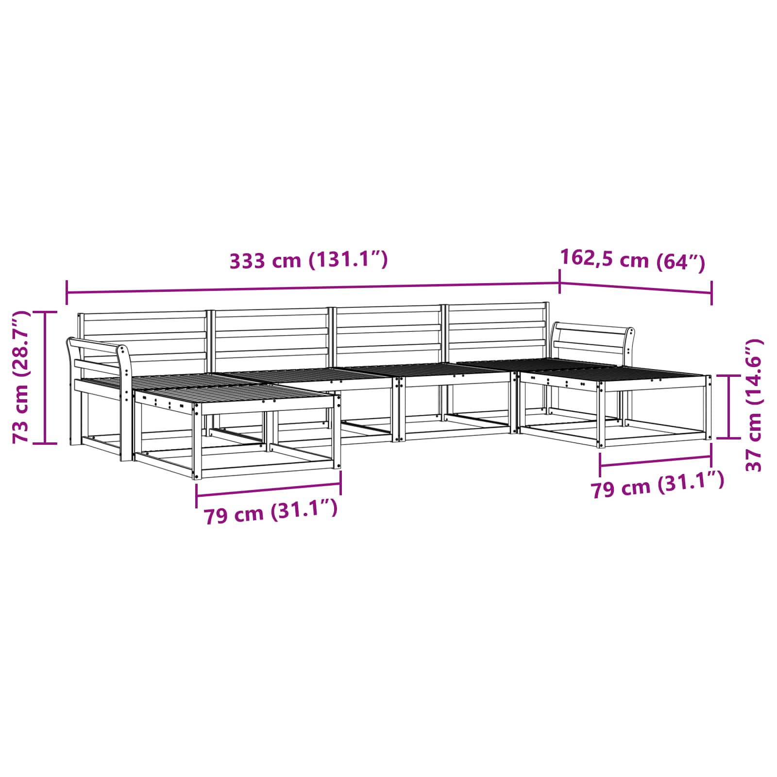 Outdoor-Sofagarnitur 6 pcs Natur Massivholz Akazie