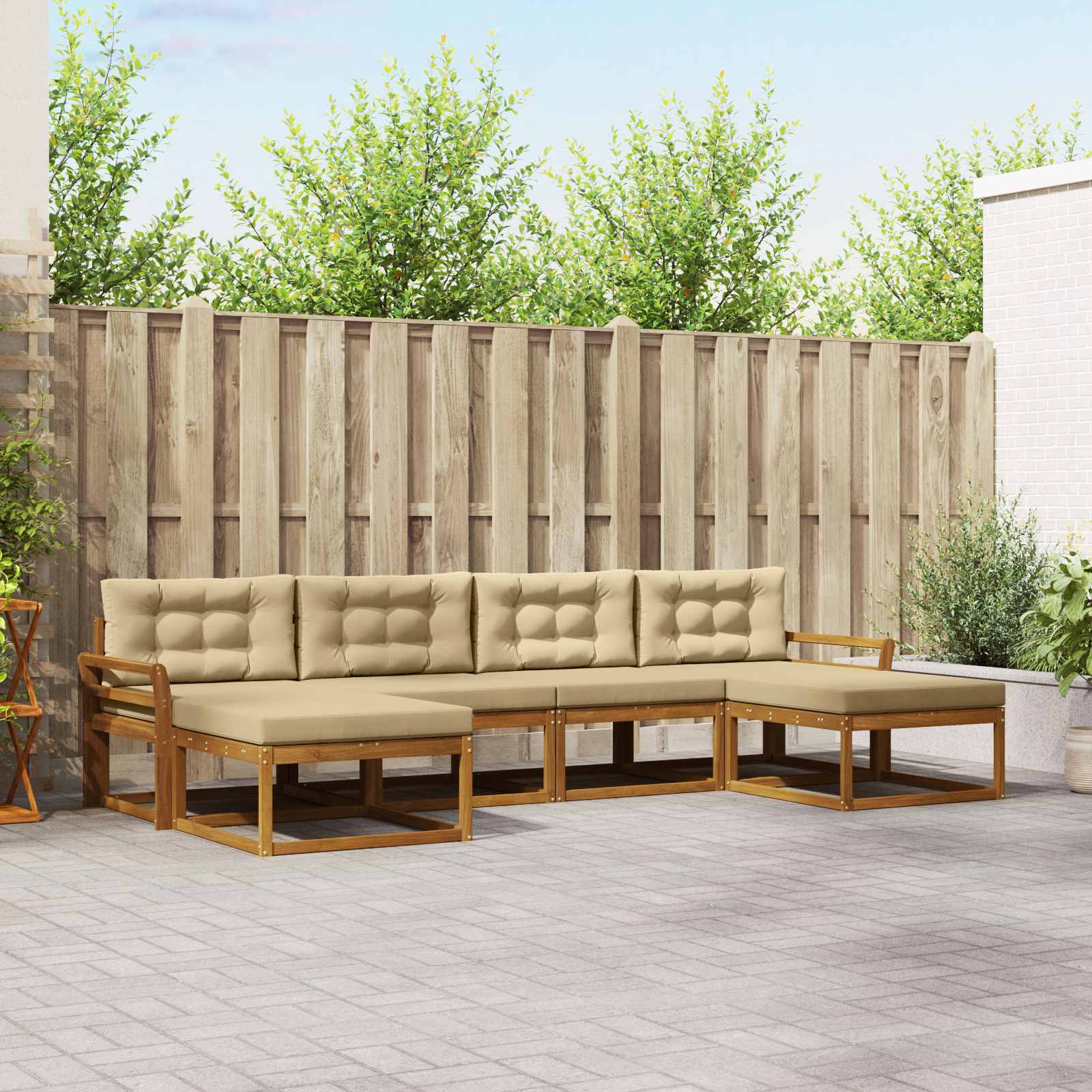 Outdoor-Sofagarnitur 6 stk. Natur und Beige