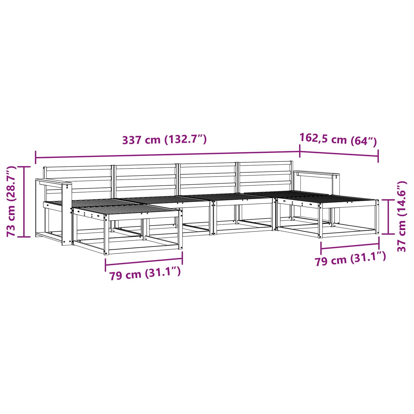 Outdoor-Sofagarnitur 6 pcs Natur Massivholz Akazie
