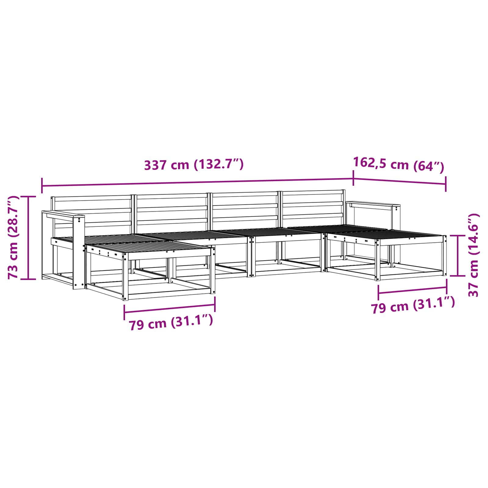 Outdoor-Sofagarnitur 6 pcs Natur Massivholz Akazie