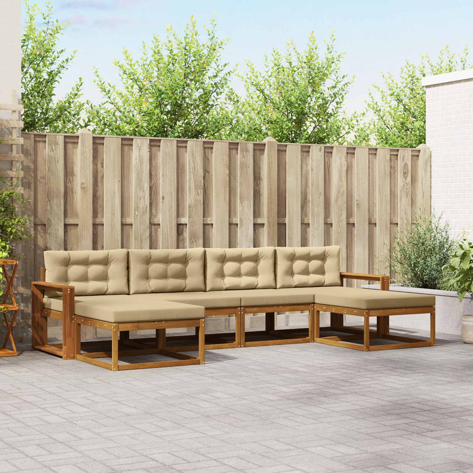 Outdoor-Sofagarnitur 6 stk. Natur und Beige