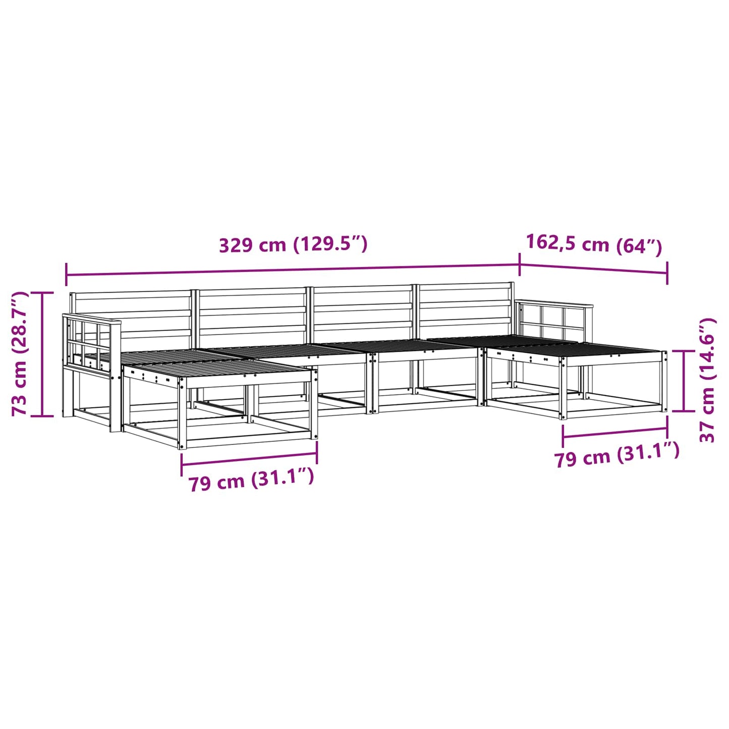 Outdoor-Sofagarnitur 6 stk. Natur Massivholz Akazie