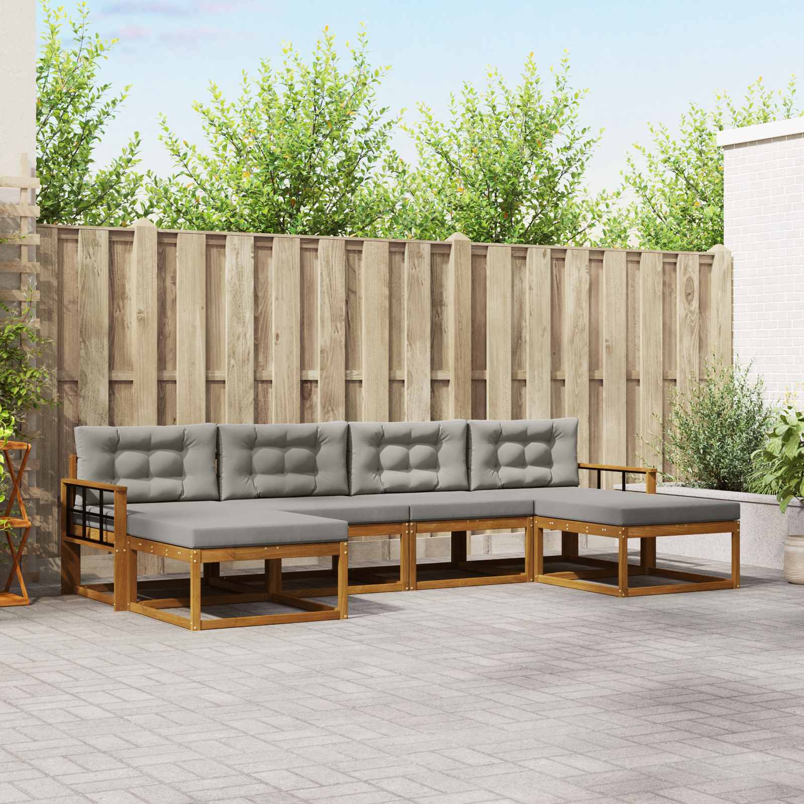 Outdoor-Sofagarnitur mit Kissen 6 pcs Natürlich und Hellgrau