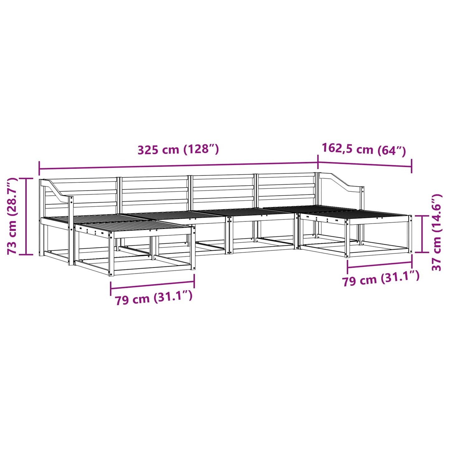 Outdoor-Sofagarnitur 6 pcs Natur Massivholz Akazie