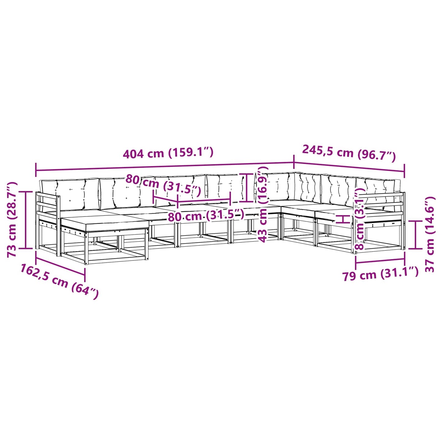 Outdoor-Sofagarnitur 8 stk. Natur und Anthrazit