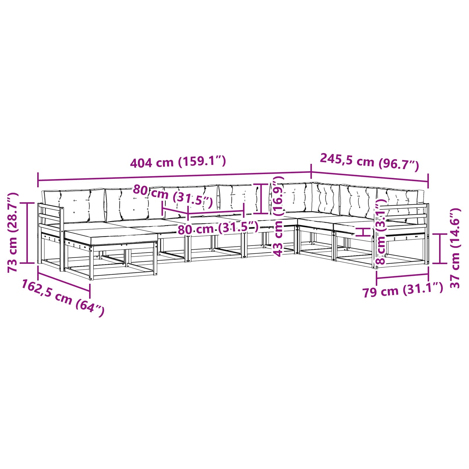 Outdoor-Sofagarnitur 8 stk. Natur und Anthrazit