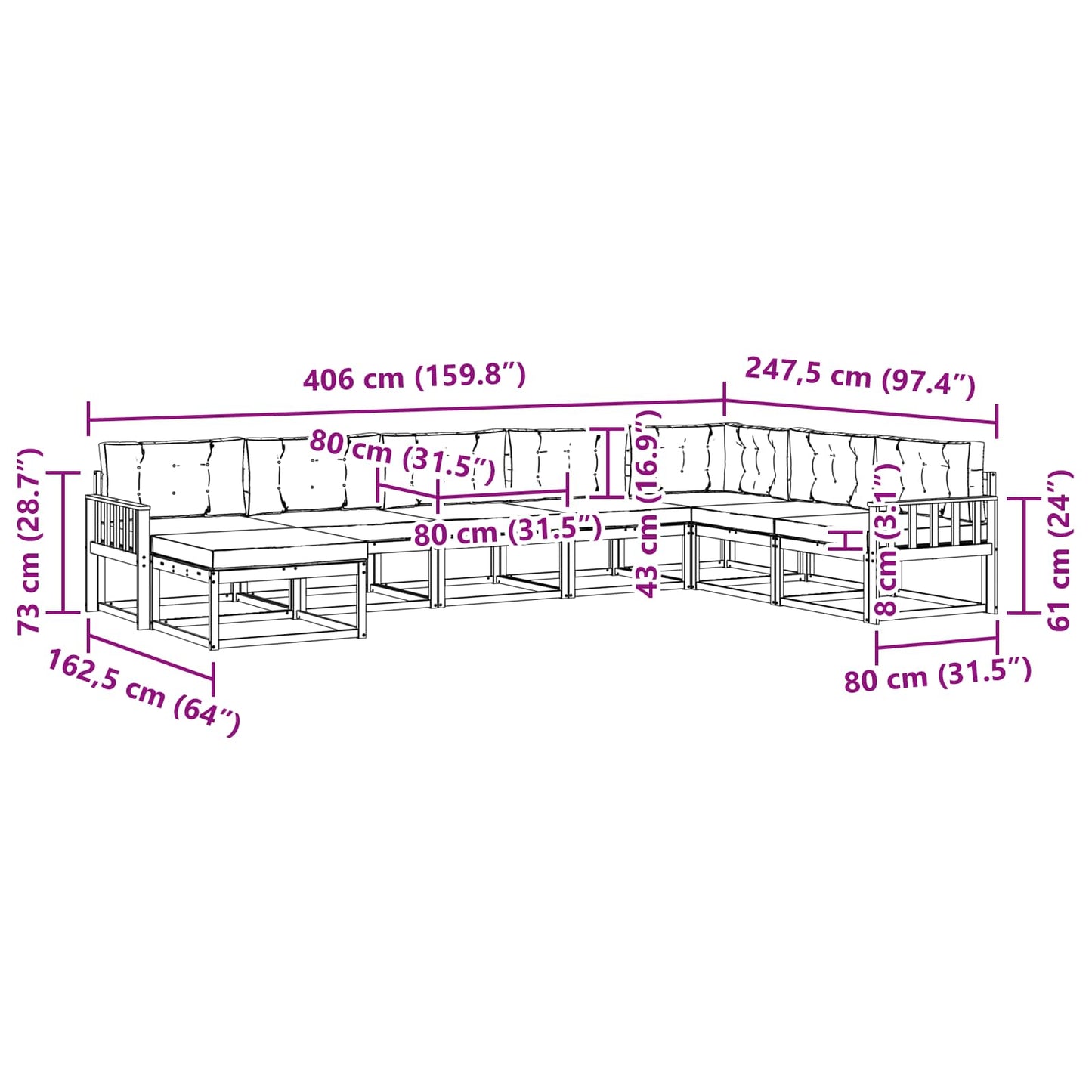 Outdoor-Sofagarnitur 8 stk. Natur und Anthrazit