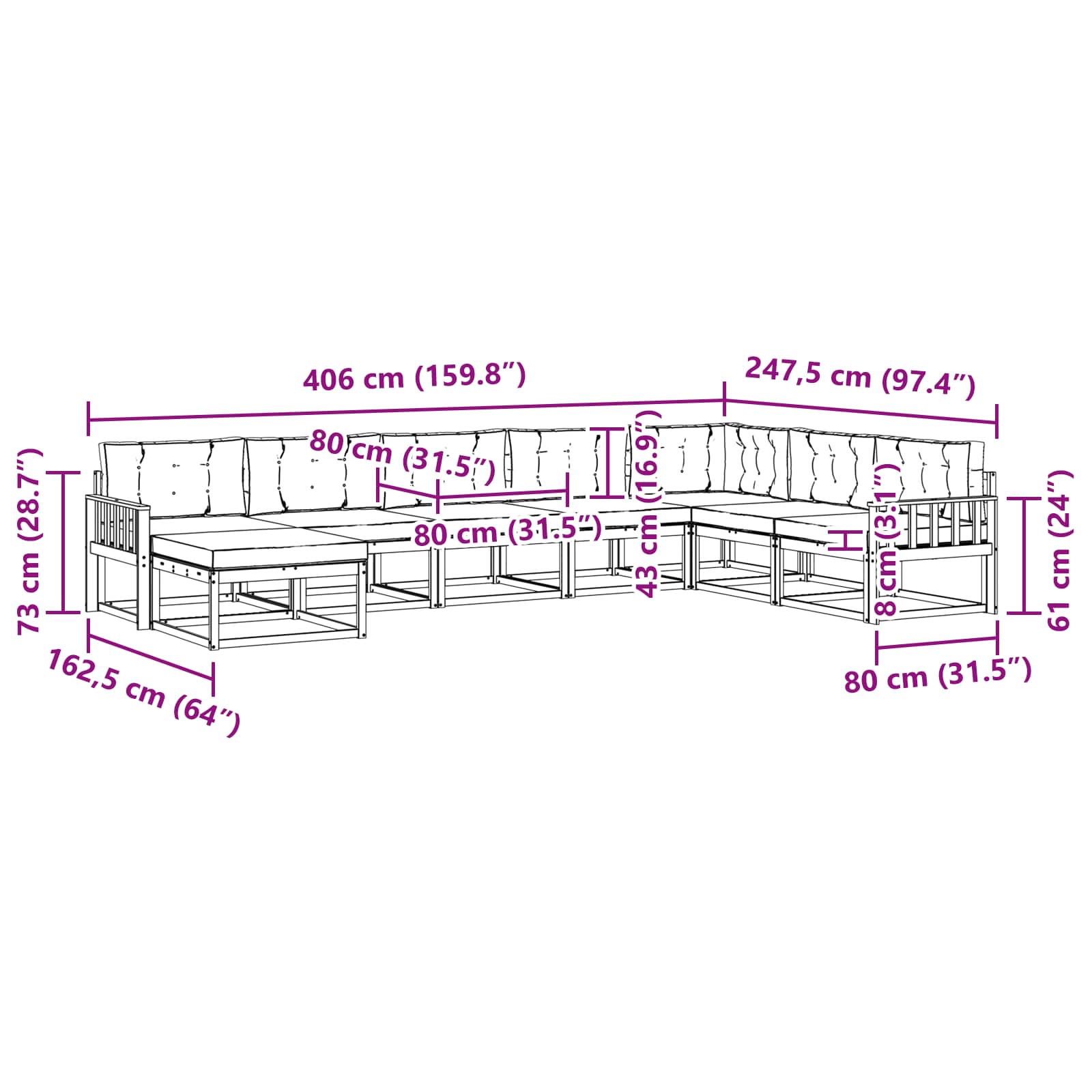 Outdoor-Sofagarnitur 8 stk. Natur und Anthrazit